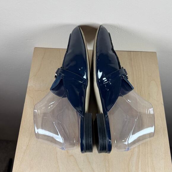 TAHARI Frenchie Vegan Blue Suede Patent Leather Slip on Mule Loafers Academia 9 - Picture 6 of 10